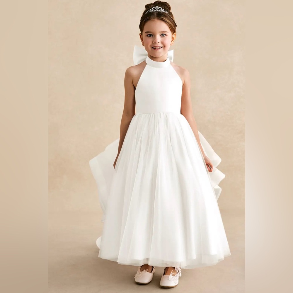 Azazie Ivory Satin and Tulle Dress with Elegant Bow, Toddler Girl Size 2
